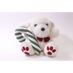 Tb Trading, White Puppy holding Candy Cane, Plush, Christmas, ~ 251228-WH 1011